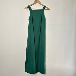Commense Cotton Square Neck Side Slit Midi Dress Green XS